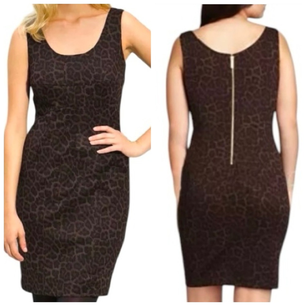 Michael Kors Plus Size 22W Leopard Print Sheath Dress‎ Olive Black Gold Zipper